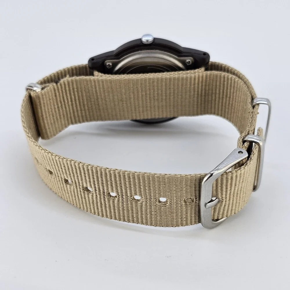 2011 Timex Camper Men Field Watch 34MM Black Dial New Tan Canvas Band NewBattery